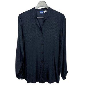 Vintage 90s Black Button Up Long Sleeve Paisley Print Top Medium